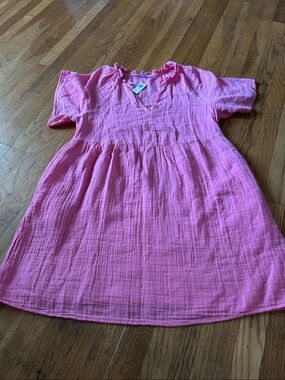 Pink Gauze Short Sleeve Baby Doll Dress